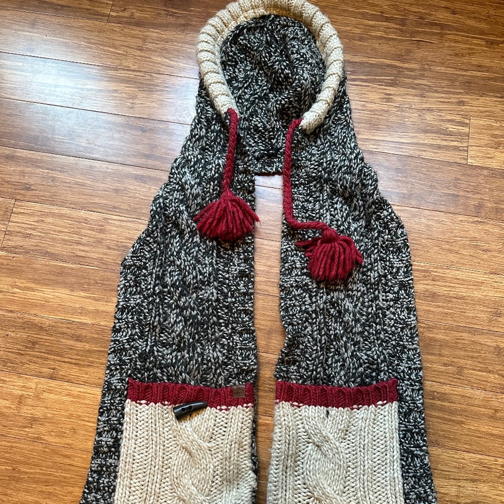 Roots Cabin Collection hooded scarf with pockets